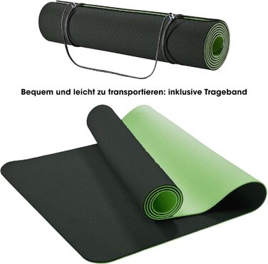Килимок для фітнесу CelinaSun 183x61 см, TPE, нековзкий, для йоги, пілатесу, з ременем, темно-сірий/зелений