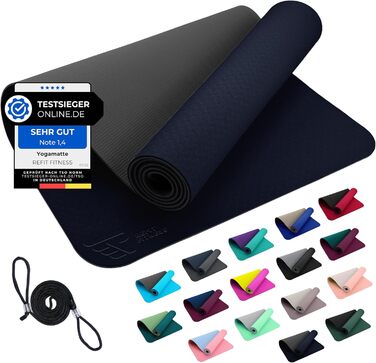 Килимок для йоги REFIT FITNESS Perfect-Fit 190 x 60 x 0,6 см з покриттям GeckoGrip & Sensi-Plus TPE. Нековзкий, без шкідливих речовин, з ремінком для перенесення. Підходить для гімнастики та спорту.