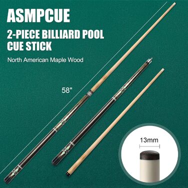 Більярдний кий Pool Queue 58 дюймів з канадського клена, 13 мм наконечник, для професійних гравців, 1/2 Maple, 18oz (темно-сірий 21oz)