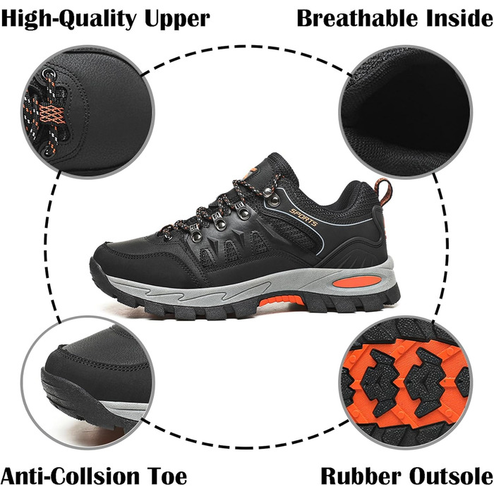 Черевики для трекінгу та хайкінгу, туристичні черевики, спортивні черевики для чоловіків та жінок (35.5 EU, чорний)