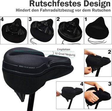 Покриття на сидіння велосипедного крісла Daway з силіконовим гелем та піною Memory Foam - XL/L/M/S, 30 x 27 см, чорний