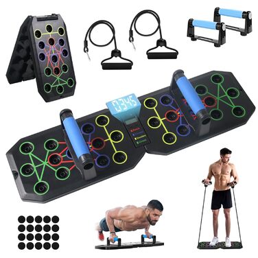 Багатофункціональна дошка для віджимань Push-Up Board з таймером-лічильником та 2 еластичними стрічками для тренування м'язів, складана