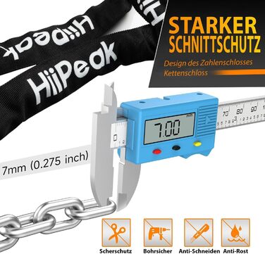 Надійне велозамок HiiPeak з 5-значним кодом, 94 см, 7 мм, для велосипеда, мотоцикла, грилю, чорний