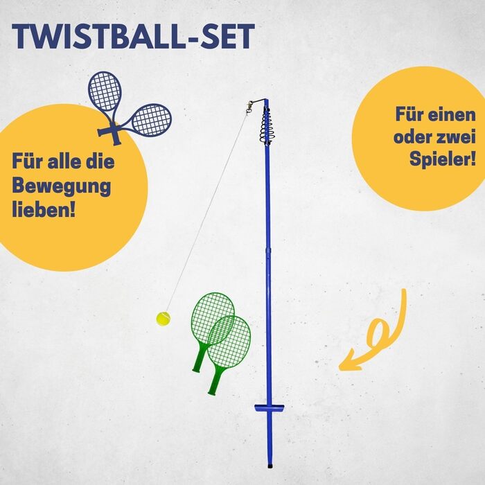 Набір Twistball Best Sporting синій – круговий теніс для саду, 2 ракетки, м'яч на мотузці, ігри на вулиці для дітей і дорослих