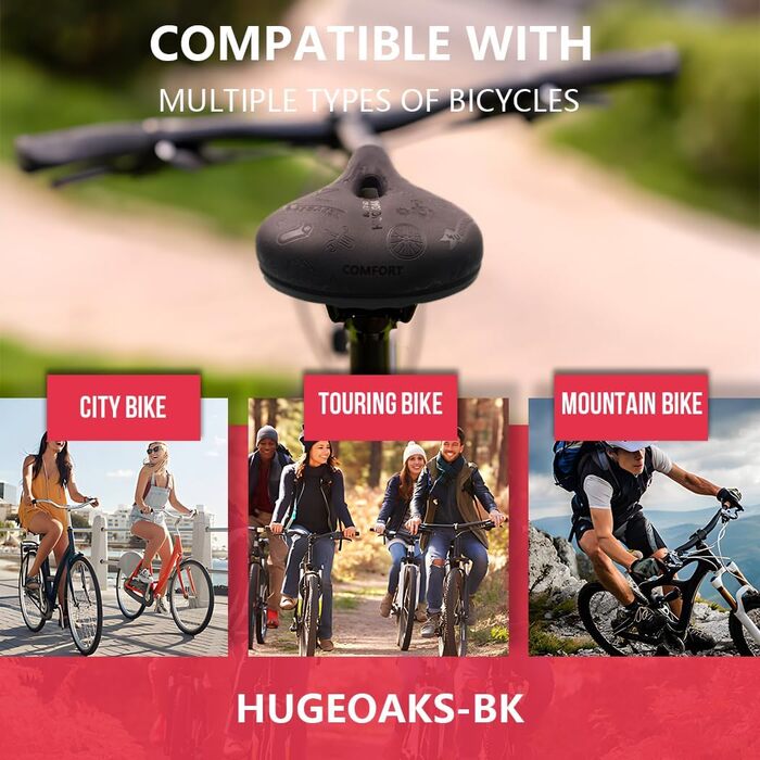 Велосипедне сідло HUGEOAKS для чоловіків та жінок: комфортне, для MTB, шосе, фітнесу, BMX, трекінгу