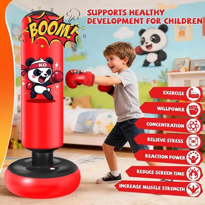 Груша боксерська дитяча Ninonly з рукавичками для боксу, карате, тхеквондо (130 см, Панда)