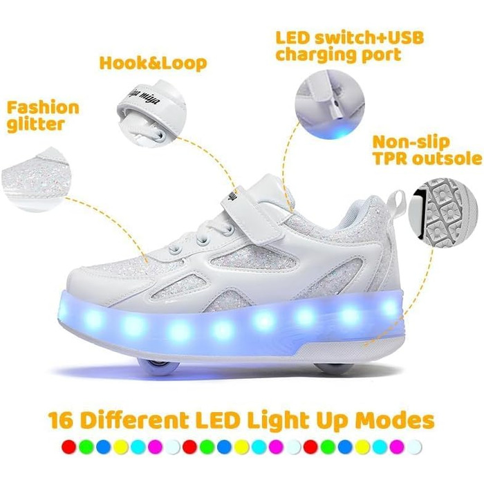 Роликові черевики для дітей з LED-підсвіткою, білі, 31 EU (для хлопчиків та дівчаток)