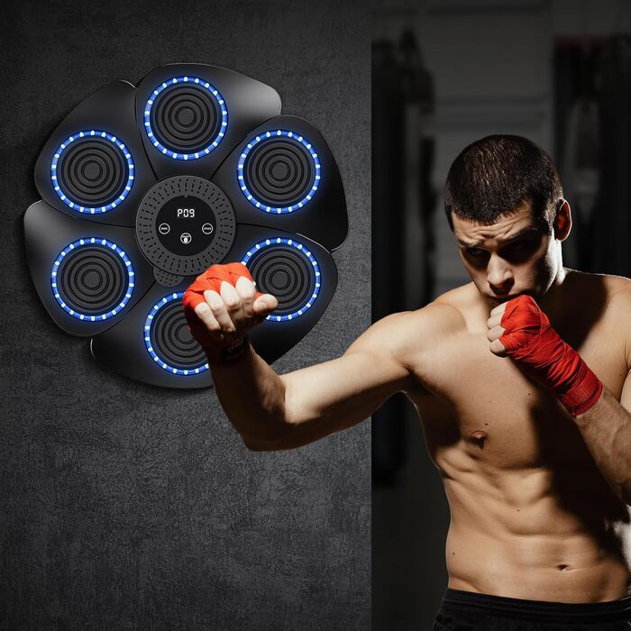 Музична боксерська машина Vulaop з LED підсвіткою, Bluetooth, 9 режимів швидкості та лічильник ударів, чорна, з рукавичками