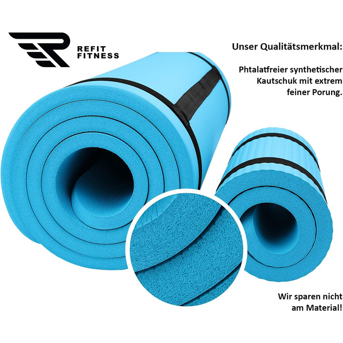 REFIT Premium Fitness килимок для йоги NBR 190 x 60 x 1,5 см з підкладками для колін та чохлом - блакитний (2 шт. підкладок)