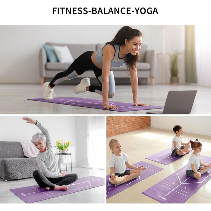 PROIRON Килимок для йоги з неслизькою поверхнею, розмітка для тренувань. Підходить для йоги, фітнесу та спорту. Килимок для йоги та тренувань (фіолетовий)