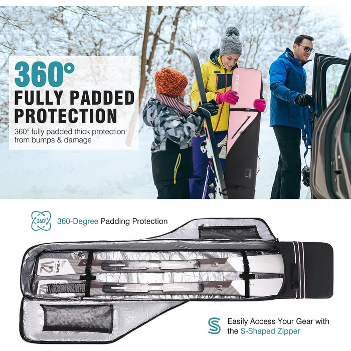 Водонепроникний сноубордистський мішок для перевезення в літаку, повний захист для сноуборду, черевиків, одягу, шолому та спорядження, регульована довжина (157-181 см), рожевий колір
