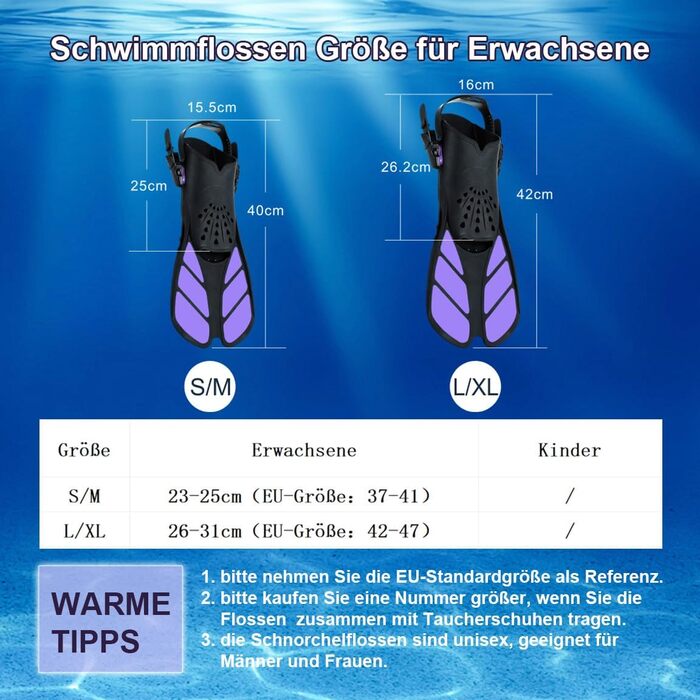 Ласти для плавання Schnorchelflossen S/M (37-41) фіолетові: гнучкі, регульовані, PP+TPR, унісекс