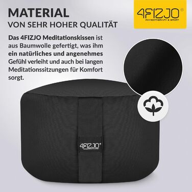 Подушка для медитації 4FIZJO кругла, чорна, з гречаним лушпинням 32x20 см, бавовняний знімний чохол - для йоги та сидіння
