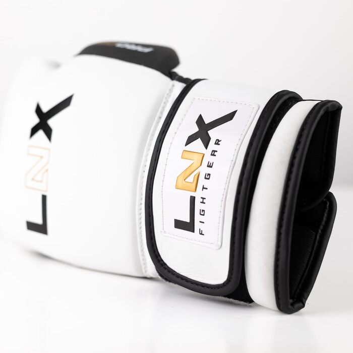Боксерські рукавички LNX Pro-One зі шкіри для спарингів і тренувань, 12 унцій, чорні матові/чорно-білі, для чоловіків і жінок