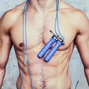 Скакалка WOD Nation для швидких стрибків: Регульоване тренувальне обладнання з двома кабелями (товстий та легкий, 3.4 м), колір блакитний