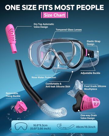 Набір для снорклінгу G2RISE для дорослих: маска та трубка, чорно-рожевий