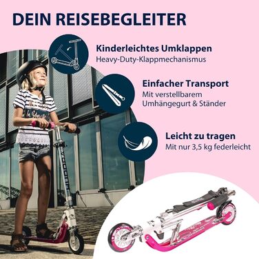 Дитячий алюмінієвий самокат HUDORA BigWheel 125, складаний, з регульованою висотою, для міста, до 100 кг, з ременем для перенесення