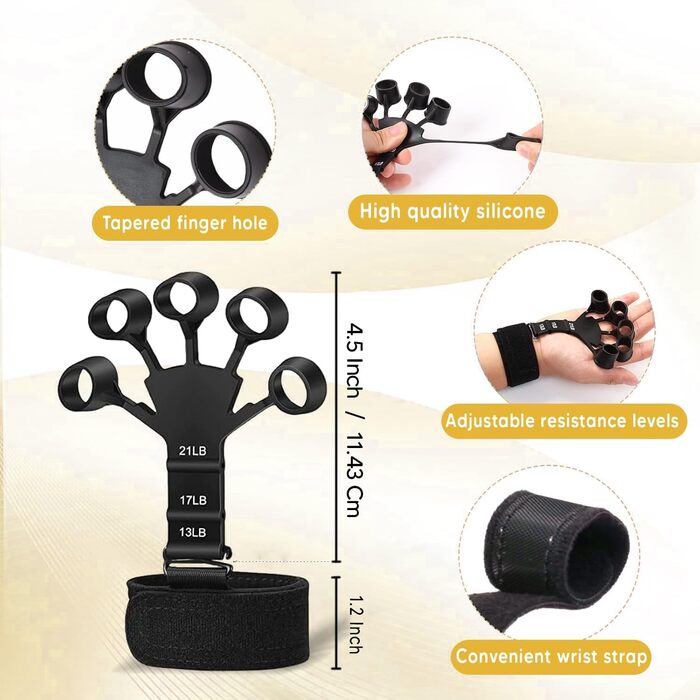 Набір для тренування рук (5 шт.) – з регульованим опором, підтримуючою ручкою для передпліччя, розтягувачем пальців, кільцем для хвата та м'ячиком для зняття стресу для спортсменів
