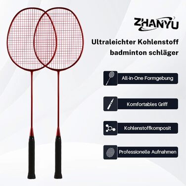 Набір для бадмінтону Federball: 2 ракетки, 2 воланчики, сумка (82 г, карбон)