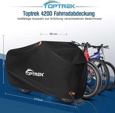 Водонепроникний чохол для велосипеда Toptrek, гараж для велосипеда 420D, оксфордська тканина, захист від дощу для будь-якої погоди, чохол з мішком, брезент 200x110x70cm (210x110x95cm)