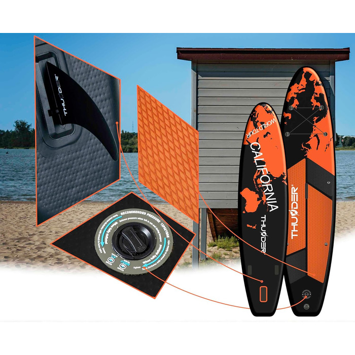 Надувна SUP-дошка THUNDER 320/365 см, зелена, з насосом, рюкзаком і регульованим веслом, протиковзкий PVC, заміна для каяка або понтона