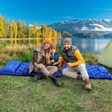 Килимок для кемпінгу YITAHOME на 2 особи, самонадувний, 195x120 см, ультралегкий, з вбудованим насосом та подушками, для подорожей (темно-сірий) (синій Yy)
