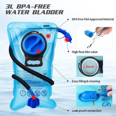 Гідратор Expansea 3L BPA-Free – водонепроникний рюкзак з питною системою для спорту, бігу, велосипеду, туризму, альпінізму, лиж