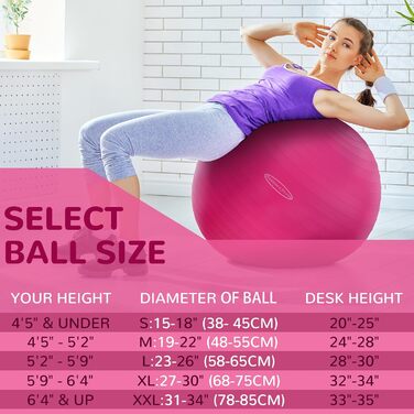 Гімнастичний м'яч BalanceFrom, антиковзний, вибухобезпечний, з насосом, 90 г, рожевий, 68–75 см, XL