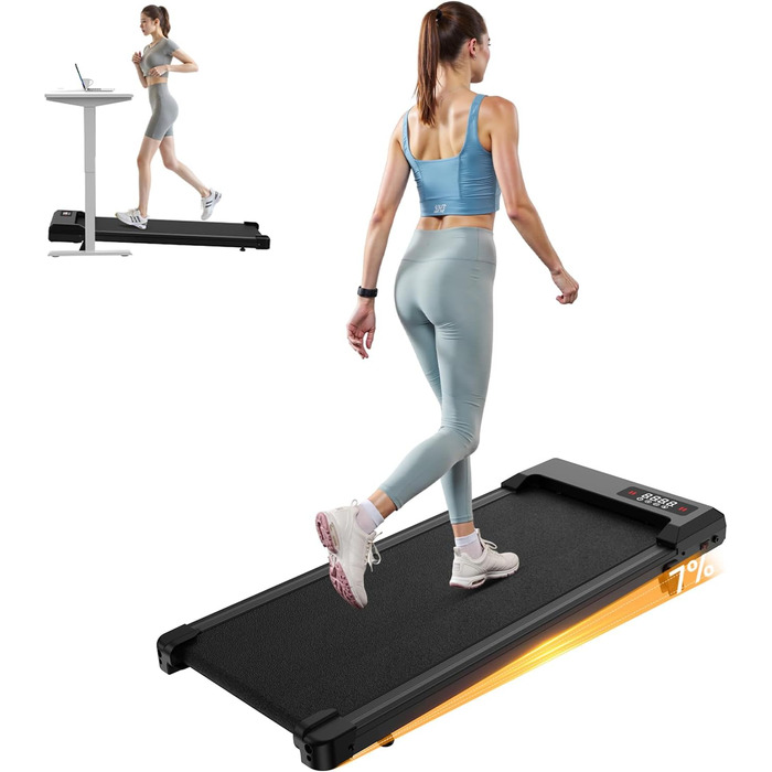 Біговий доріжка для дому HomeFitnessCode з нахилом, Walking Pad, електрична, 1-8 км/год, міні, чорна, 85 см