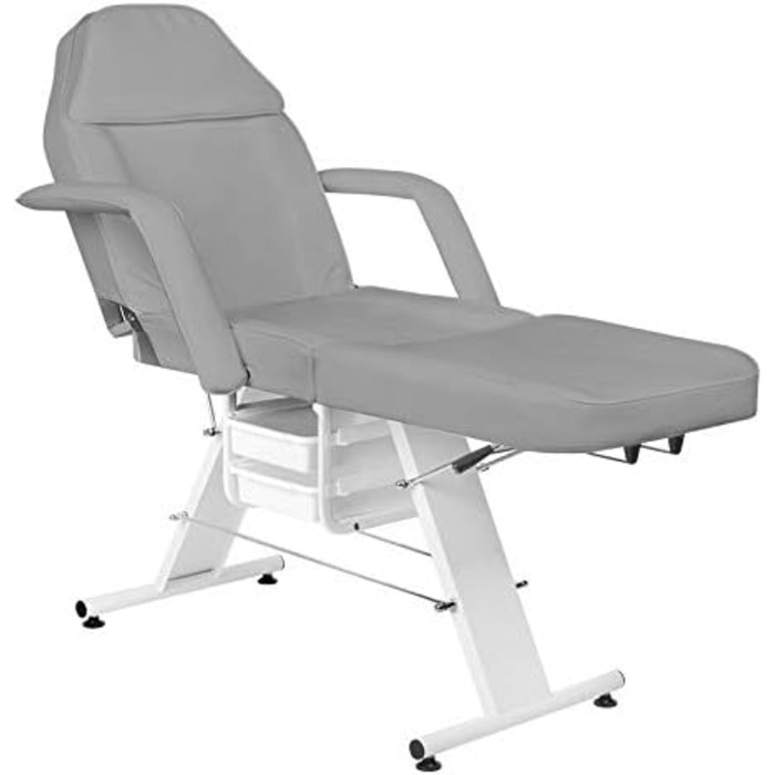 Косметичне ліжко ACTIVESHOP Basic 202: Масажне ліжко, стіл для масажу, стілець для масажу. Сірий колір, до 150 кг, преміум-PU-шкіра, з ящиком для зберігання, 180 x 60 x 75 см