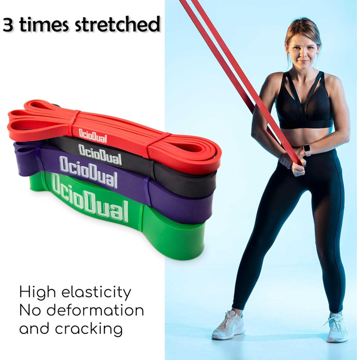 Еспандер гумовий OcioDual Fitnessband Latexband для фітнесу та спорту, червоно-чорно-фіолетово-зелений, опір 7-16 кг