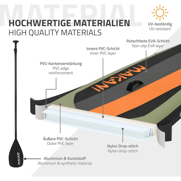 Надувна SUP-дошка ECD Germany 305-380 см, до 150 кг, комплект із сидінням для каяка, сумкою та веслом, різні моделі
