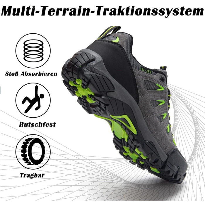 Черевики для хайкінгу SHULOOK чоловічі водонепроникні легкі трекінгові черевики з підтримкою щиколотки, антиковзаючі кросівки для кемпінгу, туризму, сірі, зелені, 45 EU