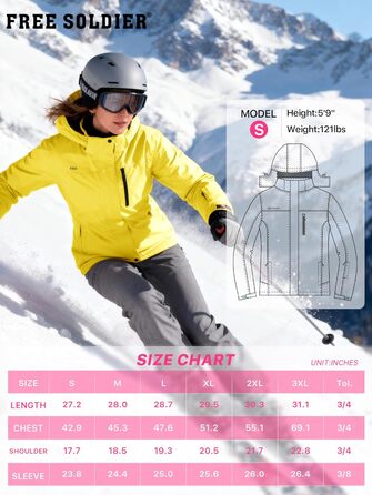 Жіноча водонепроникна куртка для катання на лижах FREE SOLDIER з флісовою підкладкою та капюшоном. Тепла зимова куртка-дощовик XXL, кремовий/жовтий колір