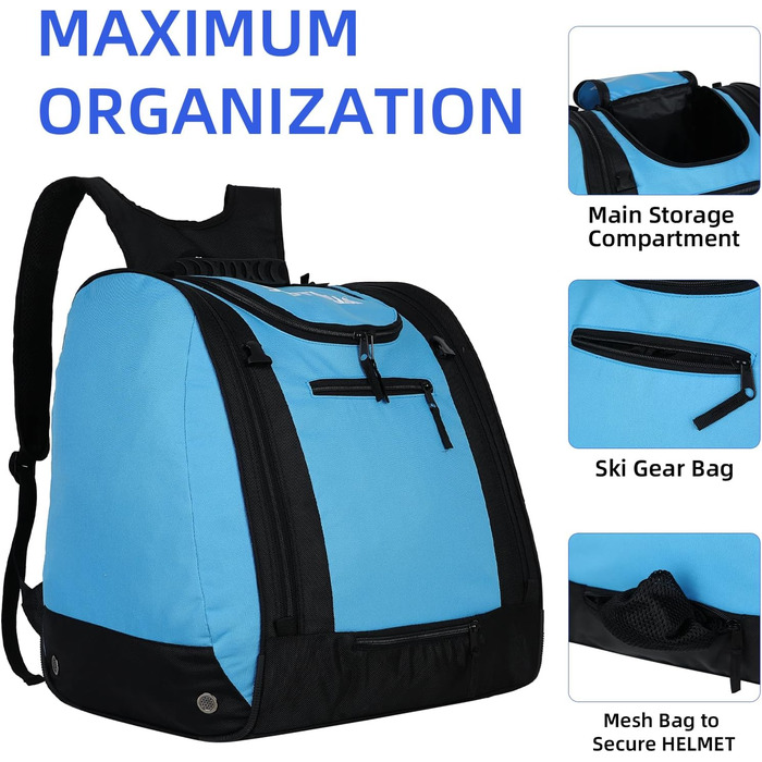 Сумка для гірськолижних черевиків AUMTISC: рюкзак для гірських лиж та сноуборду, підходить для рукавичок, куртки та маски. Колір: блакитний