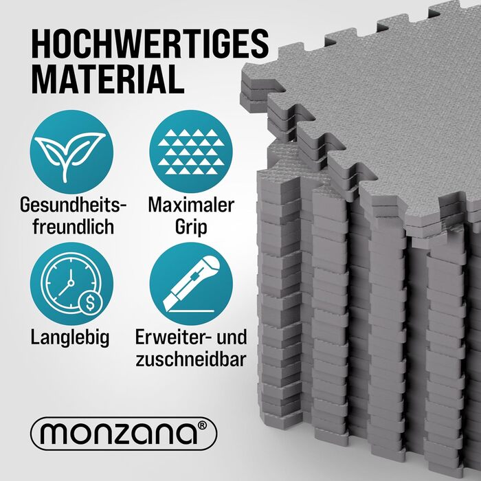 MONZANA® 36 килимків для фітнесу та басейну 30x30 см, 3 м², антиковзкі, EVA піна, сірі - захист підлоги