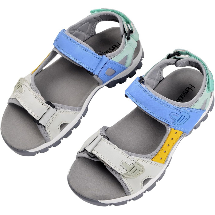 Жіночі спортивні сандалі Harssidanzar для літа та активного відпочинку - шкіра, регульовані ремінці, зелено-блакитні (36 EU)