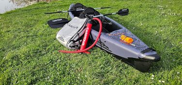 Надувний каяк CARPTOUR C5 Drop Stitch з веслом і 2 сидіннями, сіра сумка, насос, для риболовлі та туризму