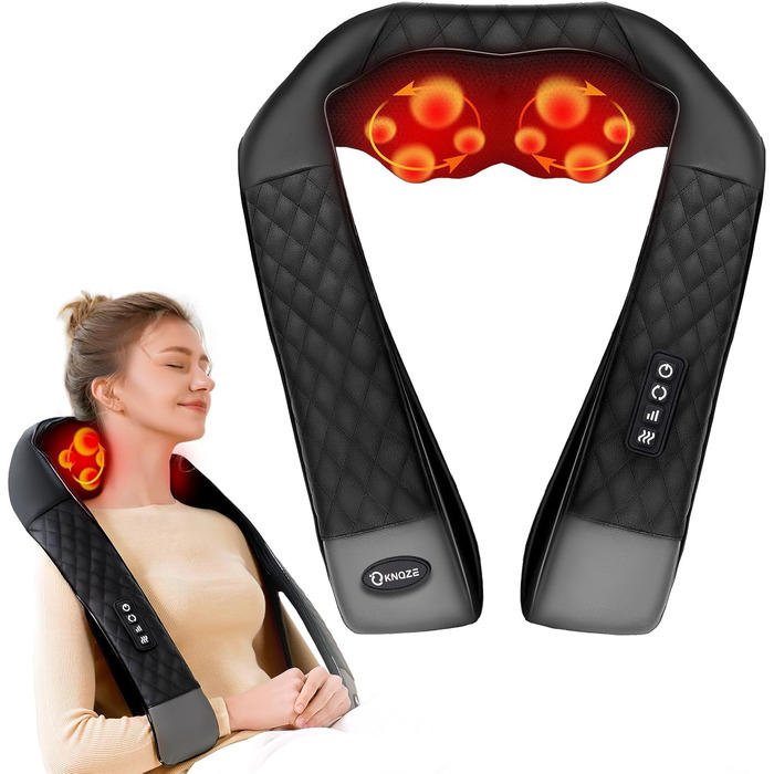 Масажер для шиї KNQZE® з підігрівом 2025, 4D Шиацу масажер для шиї, плечей та спини, знімає напругу, глибокий масаж, подарунок для жінок/матусь/батьків 2025, оновлена версія