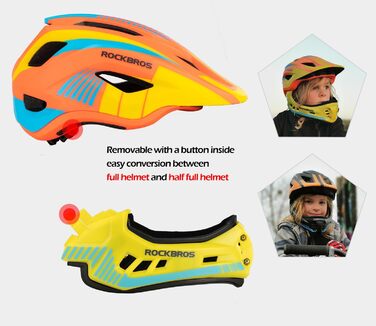 Шолом ROCKBROS дитячий інтегрований велосипедний, Fullface знімний захист підборіддя, BMX, MTB, Downhill, помаранчевий, розмір M