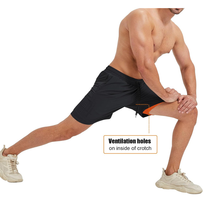 Шорти спортивні чоловічі для бігу 2 в 1, швидкі, короткі, для тренувань та марафону, з кишенею на блискавці (S, чорний та оранжевий)