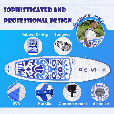 Надувний SUP Борд FunWater 10'6'–11'6' для всіх рівнів підготовки, з антиковзким EVA-деком, веслом, насосом та аксесуарами. Колір: блакитний/білий