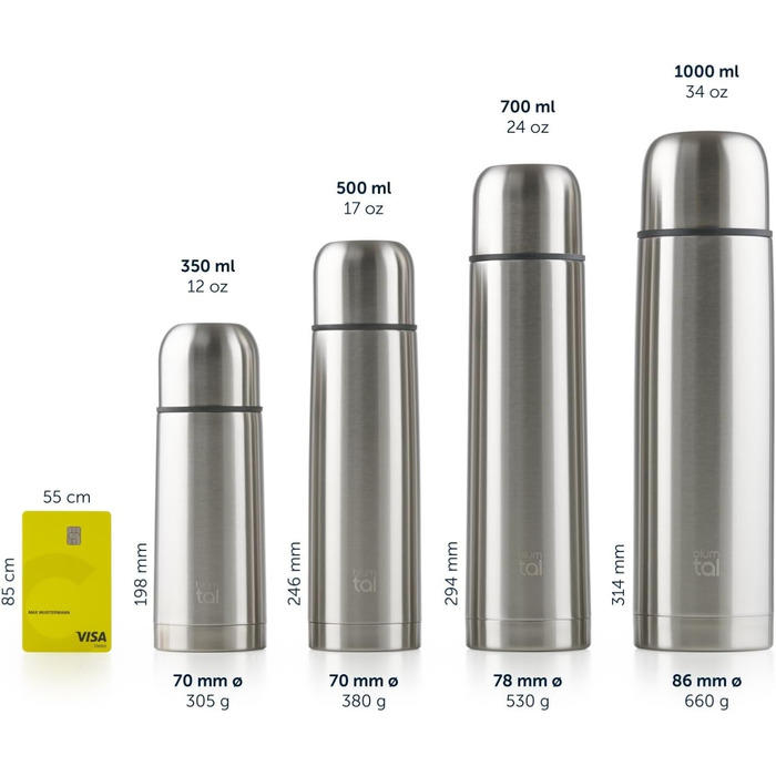 Термос Blumtal 700 мл з нержавіючої сталі - BPA-free, срібний колір. Ізотермічна фляга для напоїв, не протікає.