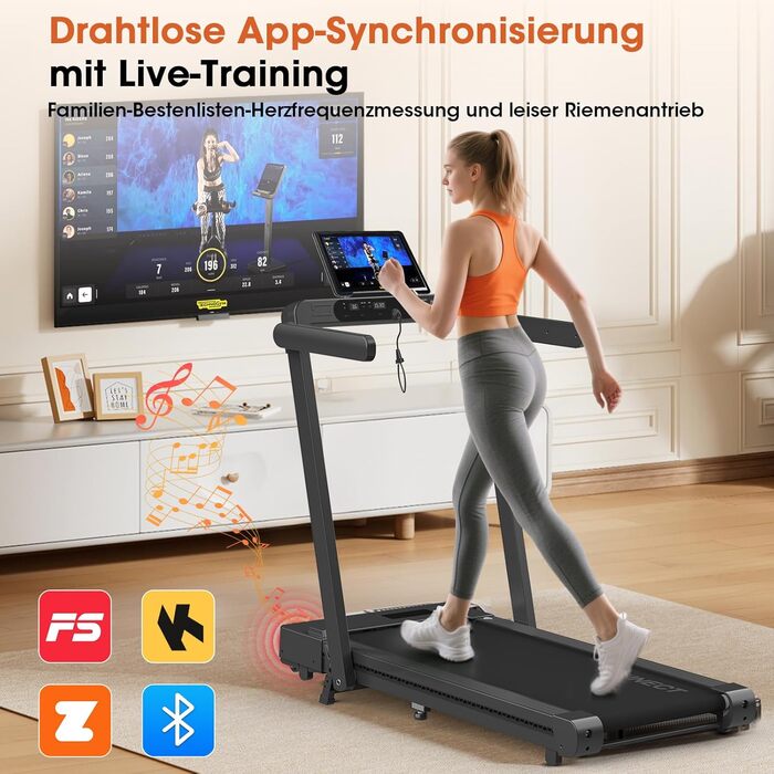 Walking Pad VANNECT: компактний біговий тренажер для дому з регулюванням нахилу, LED-дисплеєм, пультом керування, потужністю 3.0HP та вагою до 180 кг (чорний)