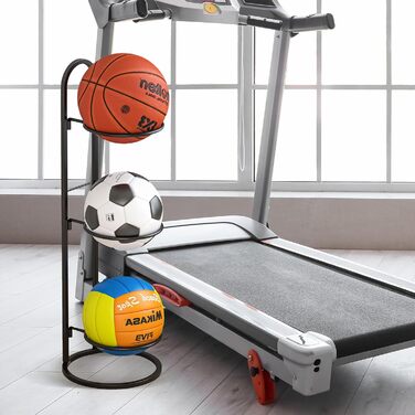 Стійка для м'ячів AGTEK: Органайзер для гаража, 3 кошики для баскетбольних, футбольних та волейбольних м'ячів, чорний