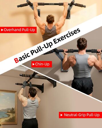 Кімнатна турнік Abahub для стіни, багатохватки, підтягування, для дому, чорний, помаранчевий, витримує 200 кг