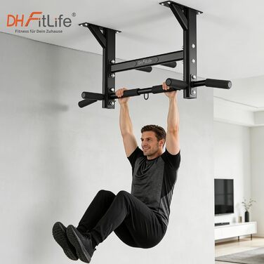 Багатофункціональний турнік для стелі DH FitLife 4в1 до 300кг, підтягувальний брус з 8 антиковзаючими ручками та кріпленнями для боксерської груші та петель