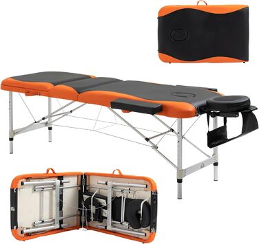 HOMCOM Складаний масажний стіл з алюмінію, з підголовником та сумкою для перенесення, до 225 кг - 215 x 60 см