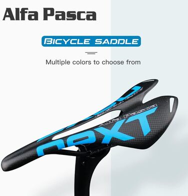 Сідло велосипедне карбонове Alfa Pasca Carbon 270x141 мм, блакитне, для MTB та шосейних велосипедів, 3K матове покриття