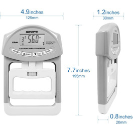 Цифровий динамометр GRIPX для вимірювання сили хвата, автоматичний, 90 кг / 198 lbs (сірий)